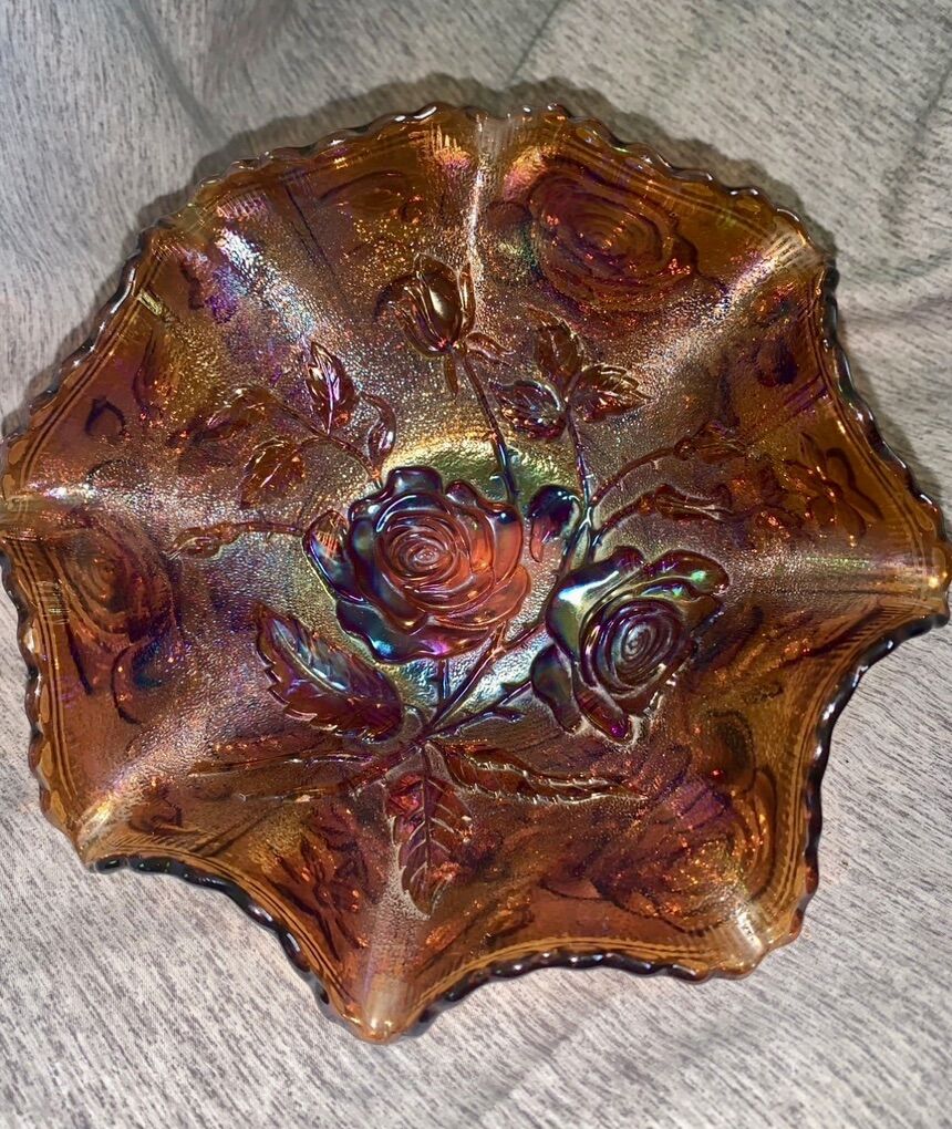 Carnival Glass Bowl Rose Pattern