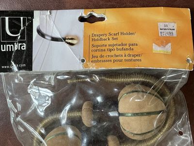 New Umbra Drapery Scarf Holder / Holdback Set - Tan & Green Velvet Style