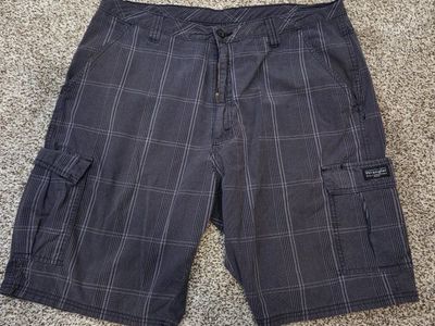 Wrangler Men's Plaid Cargo Shorts - Size 38- Gray/Black