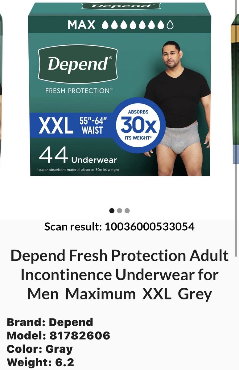 44 Depend Fresh Protection Adult Incontinence Underwear for Men Maximum XXL Grey