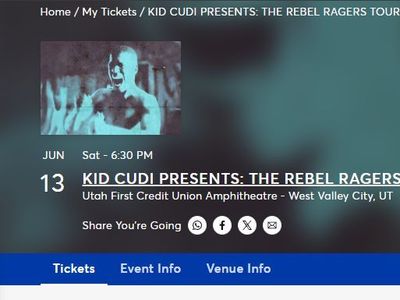 KID CUDI THE REBEL RAGERS TOUR 2026 - 2 VIP Tickets, Utah First Credit Union Amphitheatre, Section 203, Row H