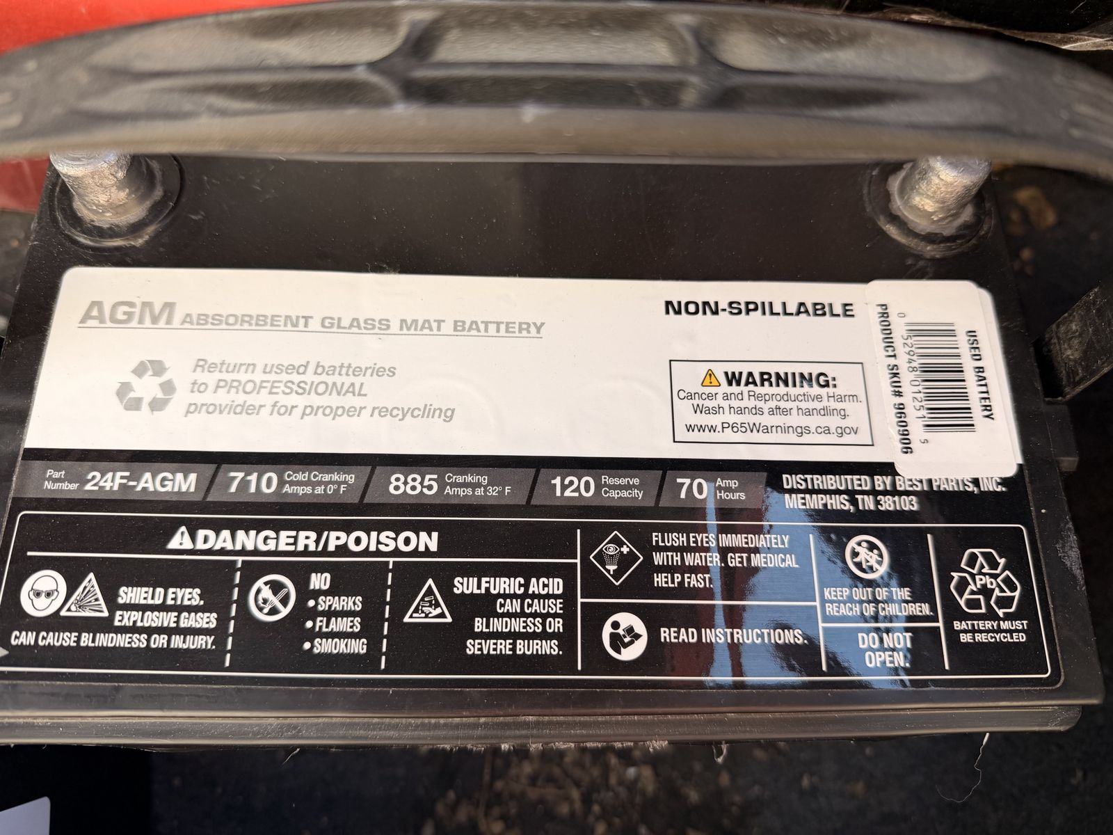 Battery AGM 24F-AGM Absorbent Glass Mat Car Battery - 710 CCA, 120 RC