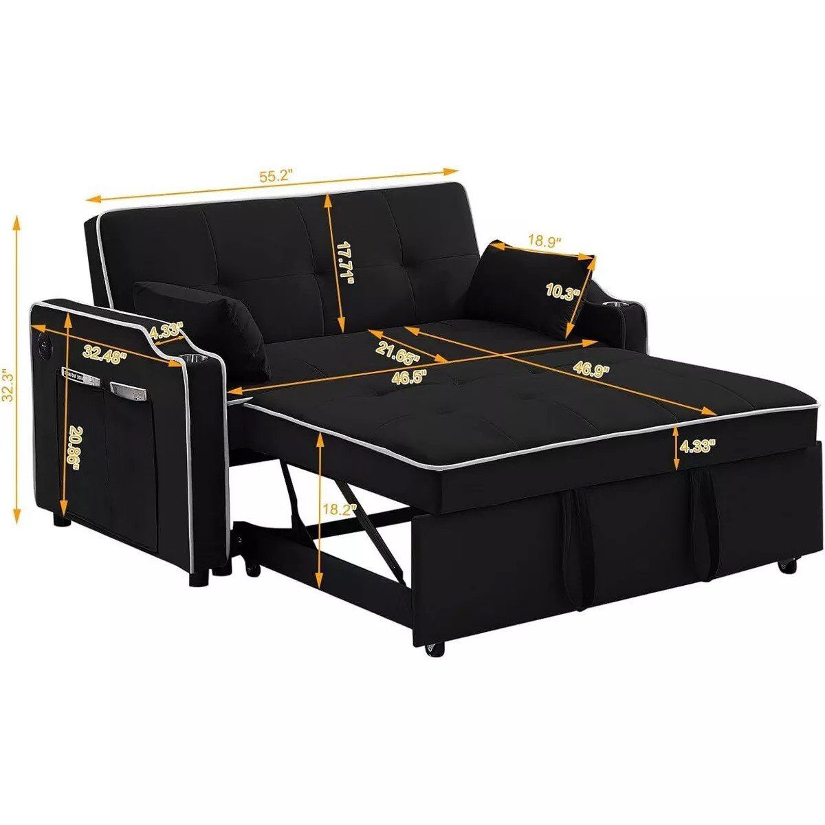 3 in 1 Convertible Sleeper Sofa Bed, Modern Velvet