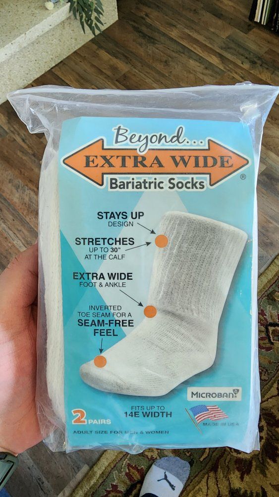 Beyond Extra Wide Bariatric Socks - Adult One Size - 2 Pairs, White with Microban