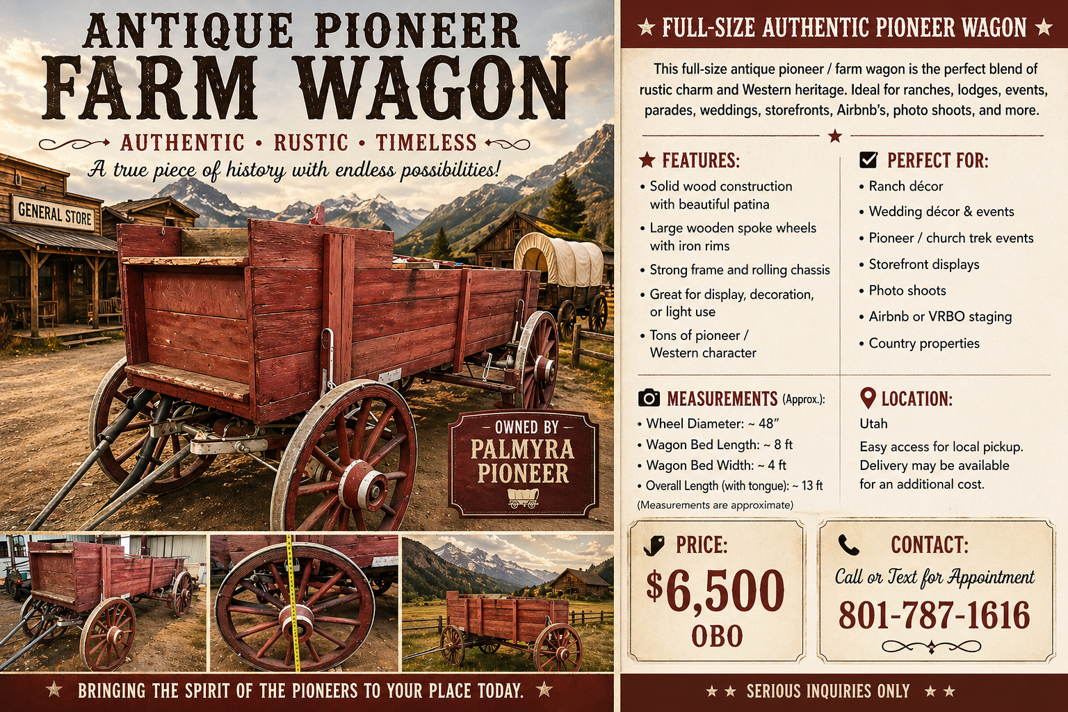 Antique pioneer Vintage Farm Wood Horse Wagon (may deliver) Excellent shape -Rustic- Pioneer Days