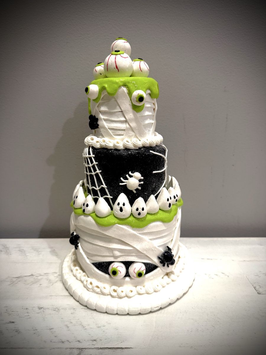 Halloween Ghoulish Light-Up Halloween Spooky Tiered Lime Green Cake Decor with Eyes and Ghosts