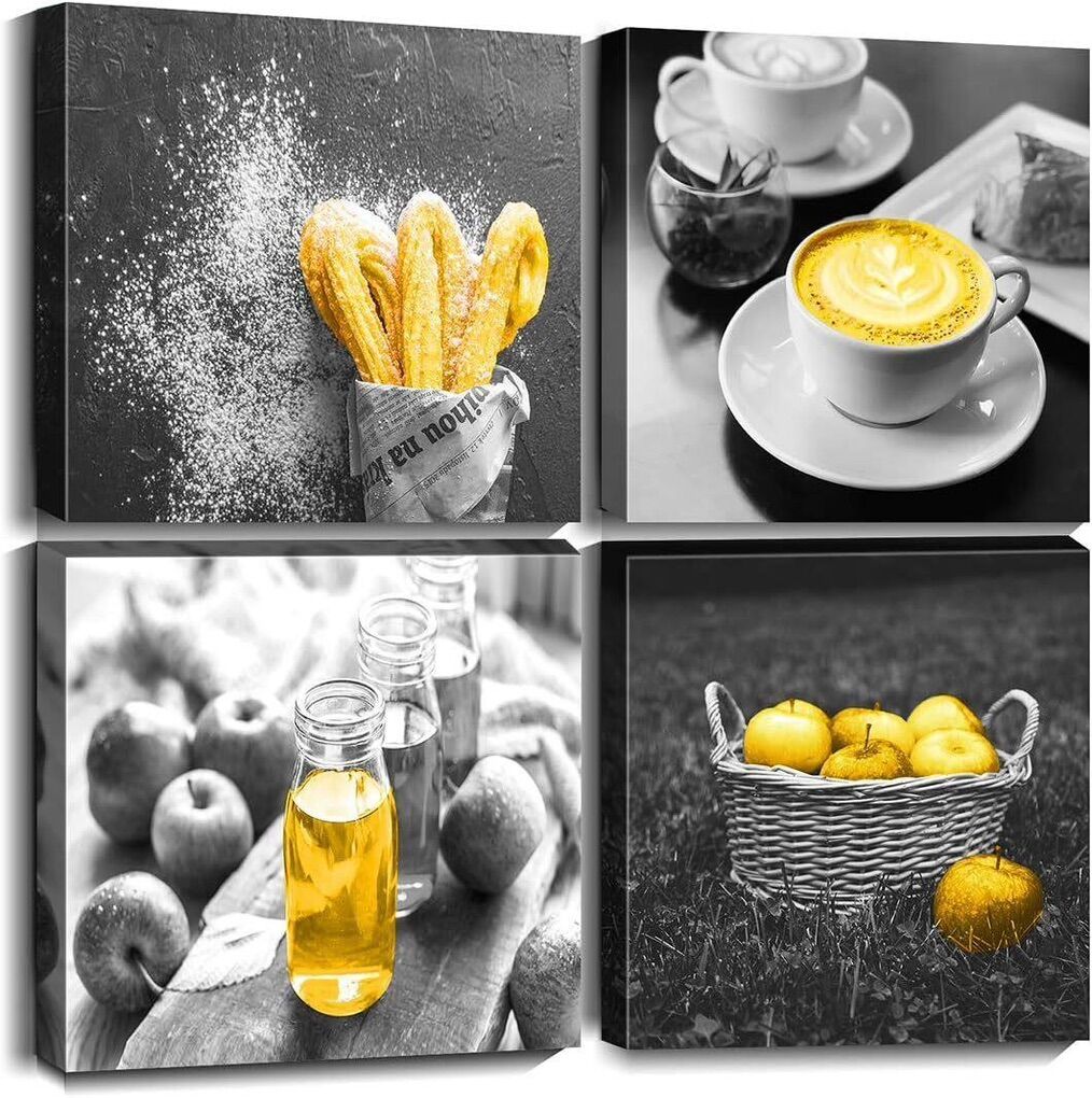 4pk Oreichar Food Wall Art: Coffee & Bread Canvas