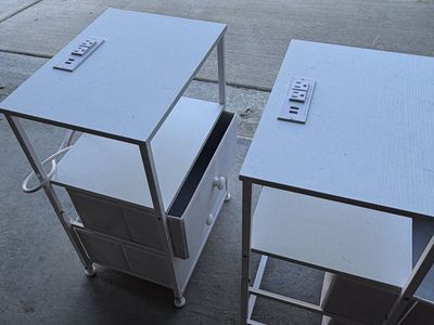 Pair of White End Tables with Power Outlets and USB Ports, Nightstands with Storage