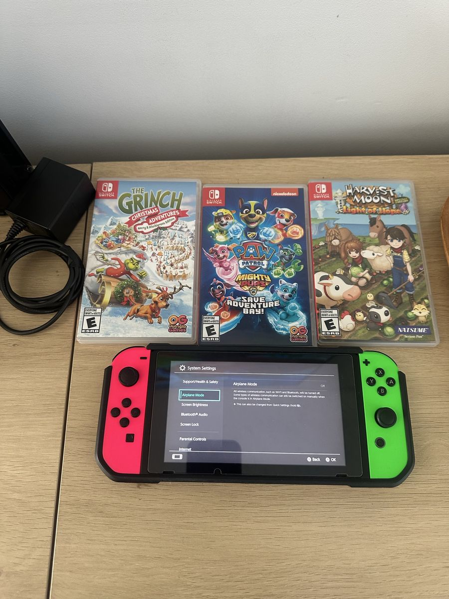 Nintendo Switch Console with Dock, Charger, Joy-Cons & 3 Games - Good Condition