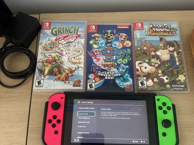 Nintendo Switch Console with Dock, Charger, Joy-Cons & 3 Games - Good Condition