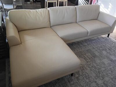 Beige full-grain leather lounger sofa