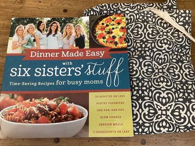 Brand NEW - Six Sisters Stuff Cookbook + Navy and Beige Apron - Compare @ $30+ But U Get BOTH - C PIX