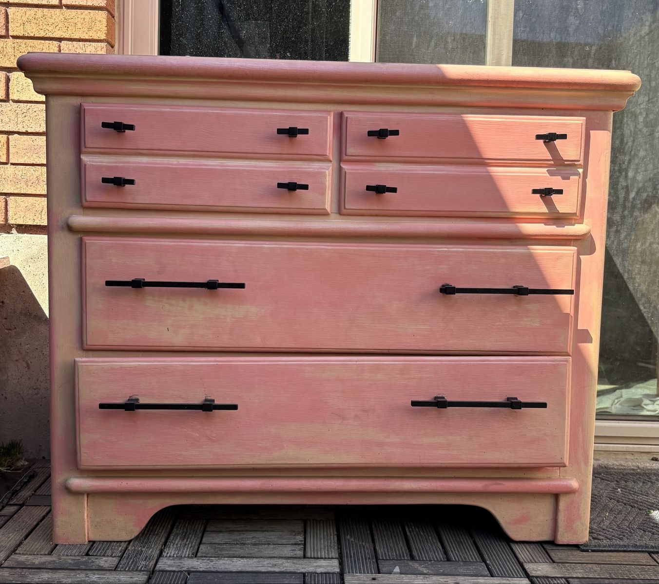 Pink Hand-Painted Wooden Dresser with Black Hardware