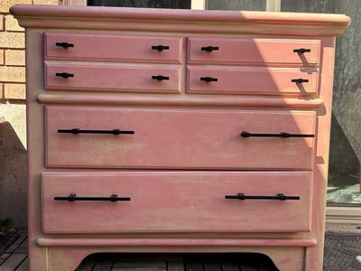 Pink Hand-Painted Wooden Dresser with Black Hardware