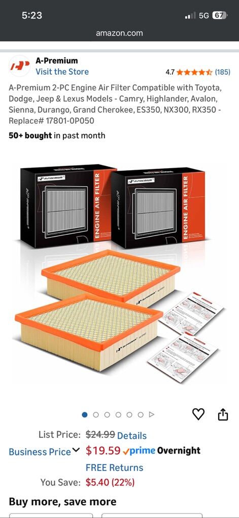 Lexis, Toyota, Dodge, Jeep Engine Air Filters