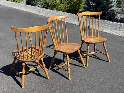 Vintage Ethan Allen Windsor chairs. Beautiful maple hardwood. Super comfortable, farmhouse, colonial