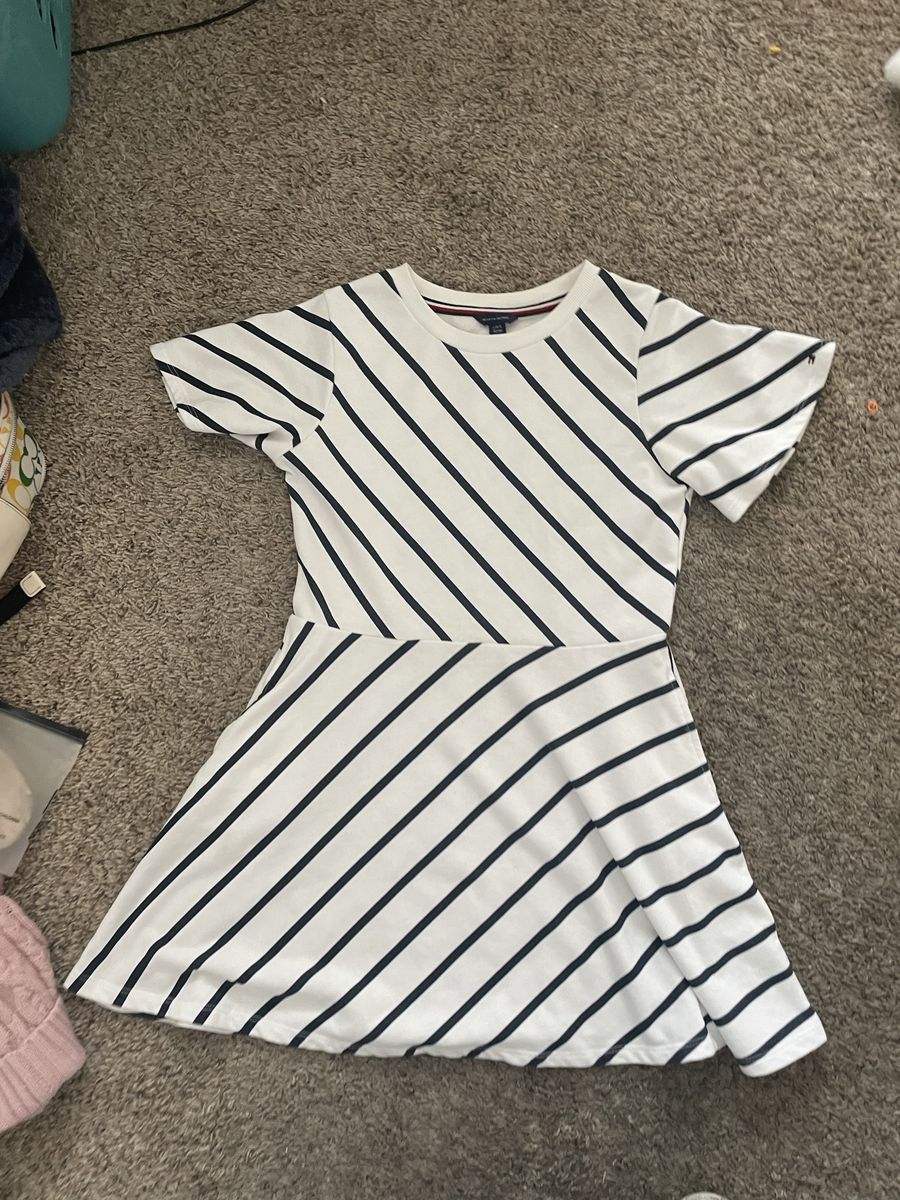Tommy Hilfiger Girls Striped Short Sleeve Fit & Flare Dress Size L (12/14)