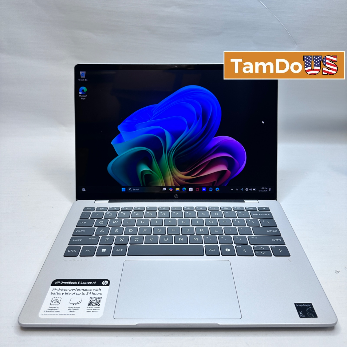 HP OmniBook 5 14" 2K OLED Touch Laptop, Snapdragon X Plus, 16GB, 512GB SSD