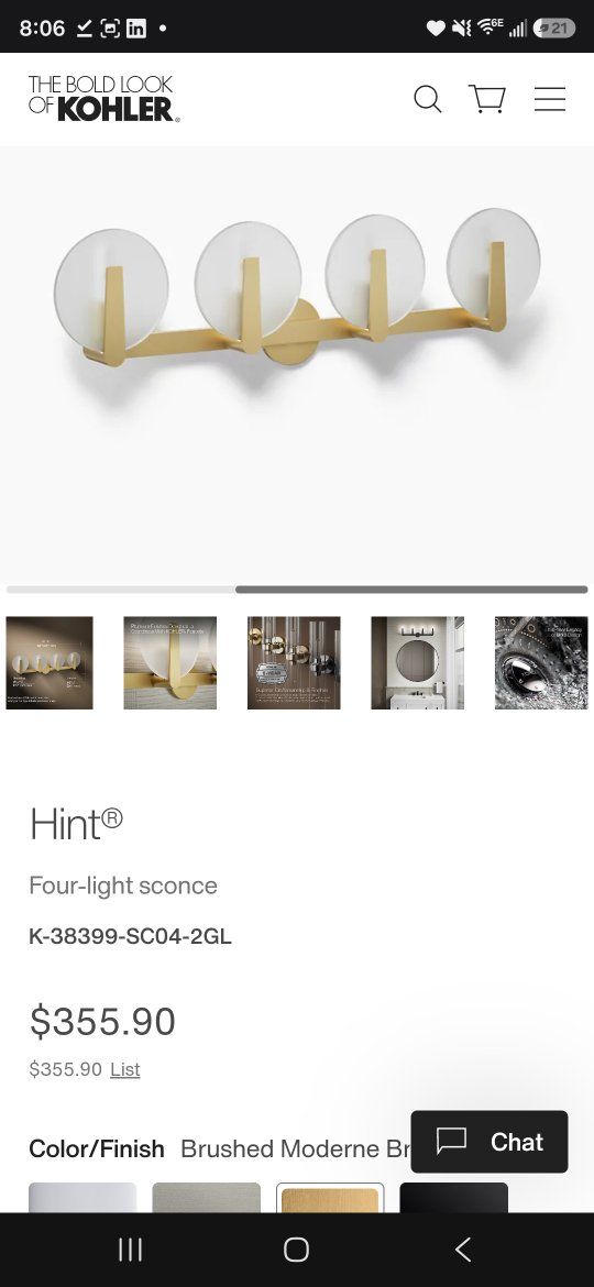 Kohler Hint Four-Light Sconce Brushed Moderne Brass (K-38399-SC04-2GL)