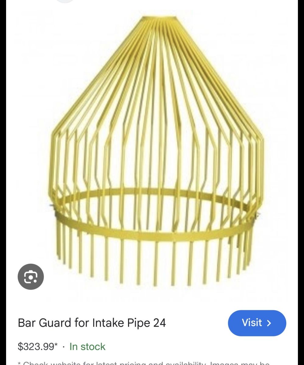 Bar Guard for Intake Pipe 24 - Yellow Metal Cone-Shaped Debris Protection