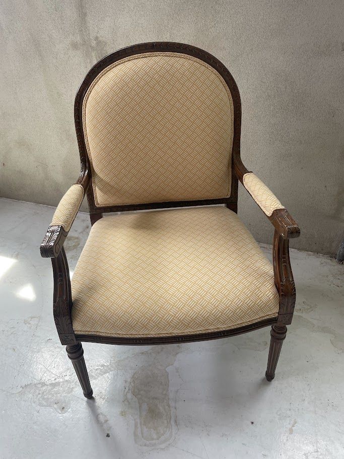 Vintage French Provincial Style Upholstered Accent Armchair Wood Frame