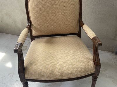 Vintage French Provincial Style Upholstered Accent Armchair Wood Frame