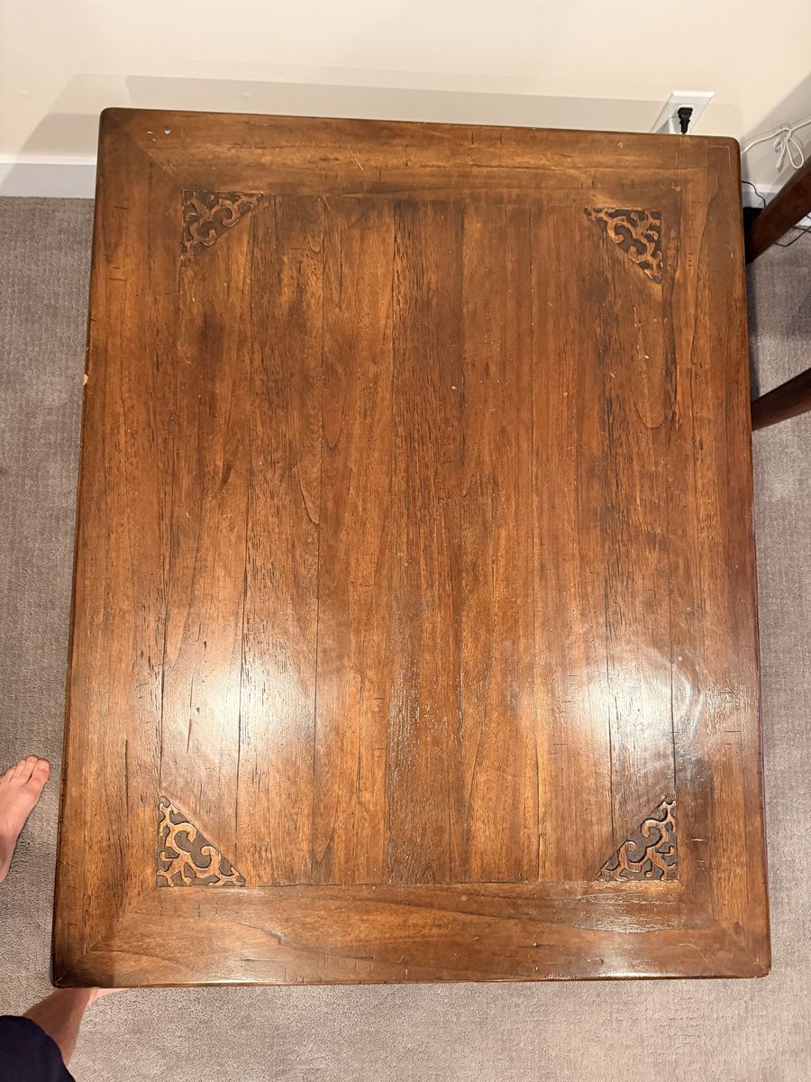 Solid Hardwood Rustic Coffee Table – 55” x 43” – Hand-Carved Details