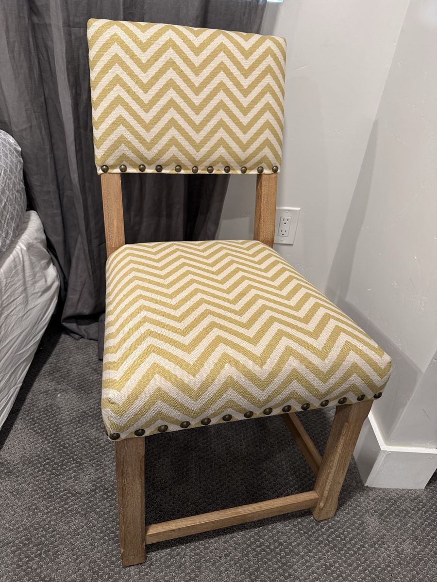 Accent Chair with Yellow & White Chevron Upholstery and Nailhead Trim