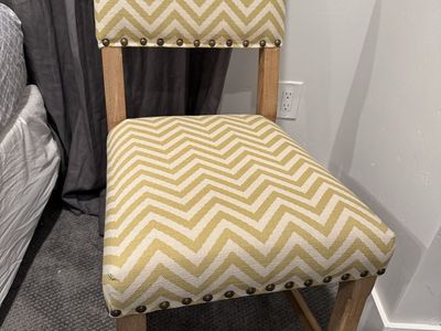 Accent Chair with Yellow & White Chevron Upholstery and Nailhead Trim