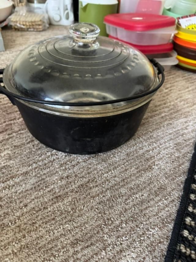 Vintage Cast Iron Dutch Oven with Glass Lid