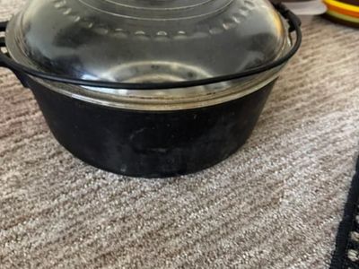 Vintage Cast Iron Dutch Oven with Glass Lid