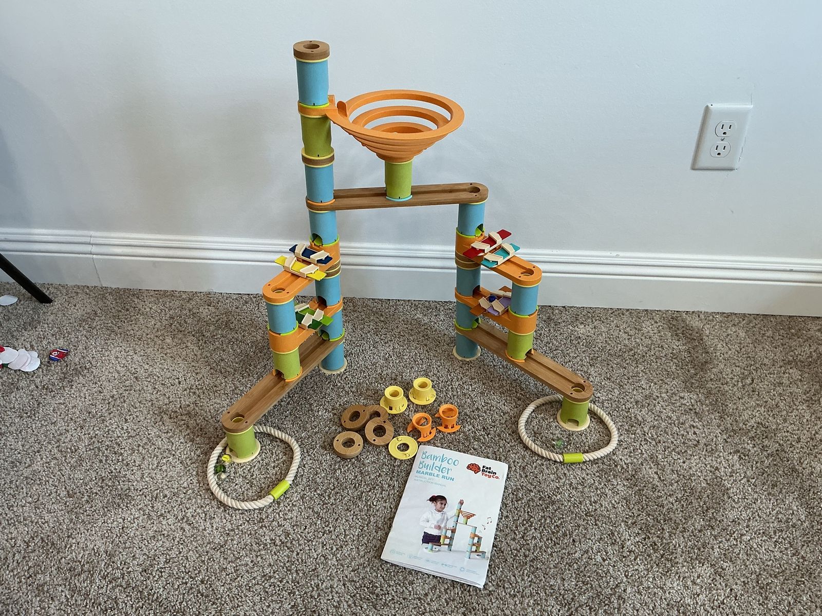 Fat Brain Toys Bamboo Builder Marble Run Musical Set - Educational STEM Toy