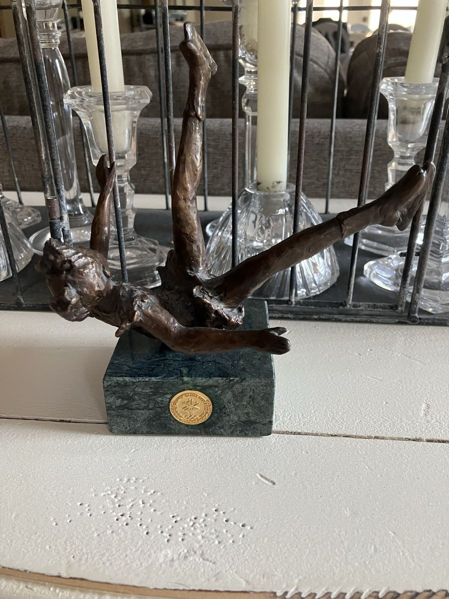 2002 SLC Olympic Bronze Ice Skater fine art signed sculpture by Dennis Smith. “Falling”. Limited edition.