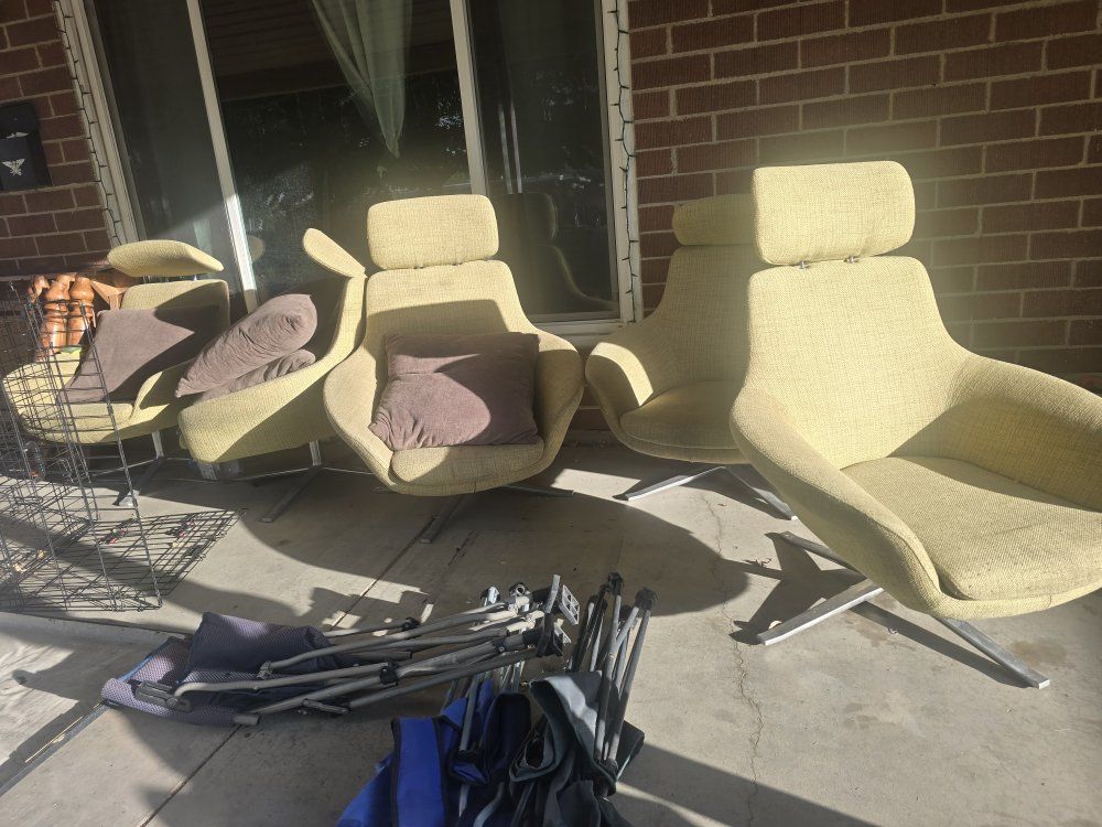 FREE (1 LEFT!) Mid-Century Modern Swivel Accent Chairs - Yellow/Green Fabric