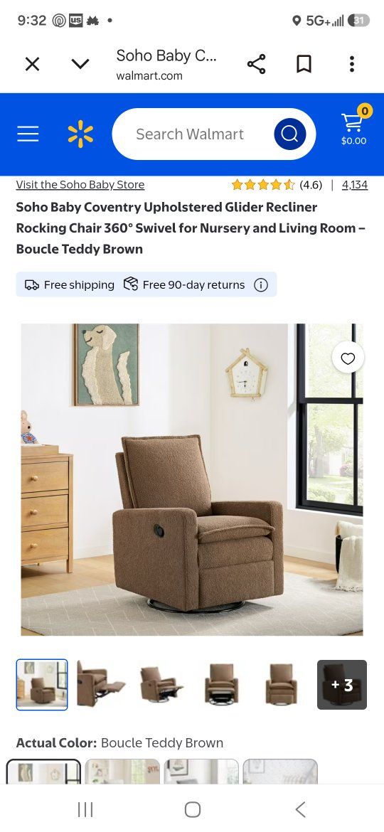 Soho BabyGlider Recliner Rocking Chair 360° Swivel