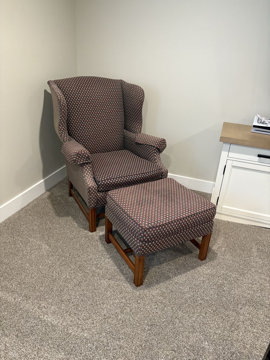 Wingback Armchair & Ottoman Set - Geometric Pattern, Wood Legs