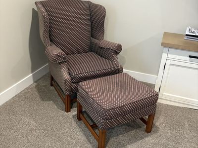 Wingback Armchair & Ottoman Set - Geometric Pattern, Wood Legs