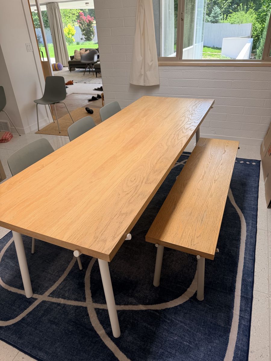 Blu Dot Branch Dining Table with Bench - Light Wood & White Legs - Modern Style
