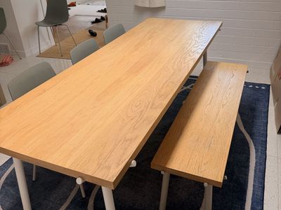 Blu Dot Branch Dining Table with Bench - Light Wood & White Legs - Modern Style