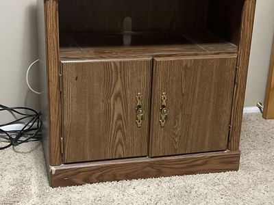 Wood Grain TV Stand Media Console Cabinet with Storage & Brass Hardware