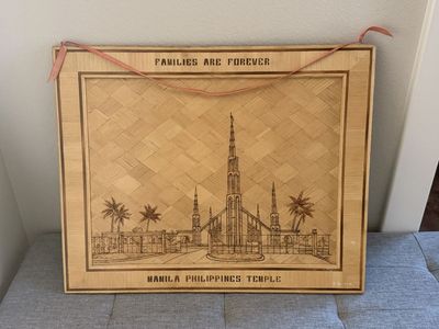 Manila Philippines Temple "Families Are Forever" Woven Wood Wall Art Decor 21" x 17"
