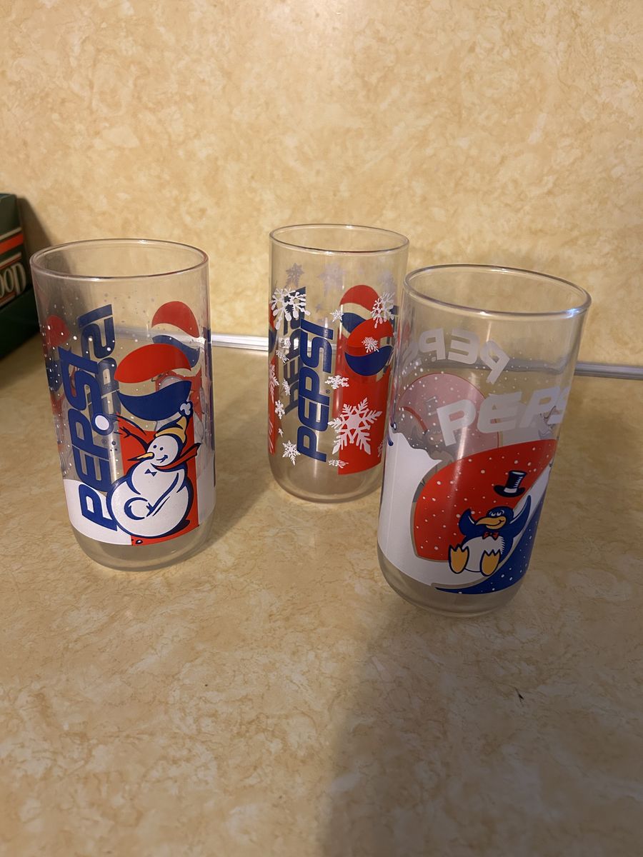 Vintage Pepsi Holiday Collector Glasses - Set of 3 with Snowman & Penguin Designs