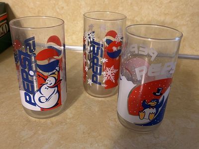 Vintage Pepsi Holiday Collector Glasses - Set of 3 with Snowman & Penguin Designs
