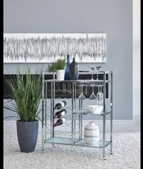 Chrome Glass Shelf Serving Cart with Casters