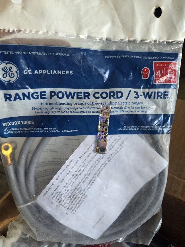 GE Appliances WX09X10006 Universal 4ft 3-Wire 40 Amp Range Power Cord