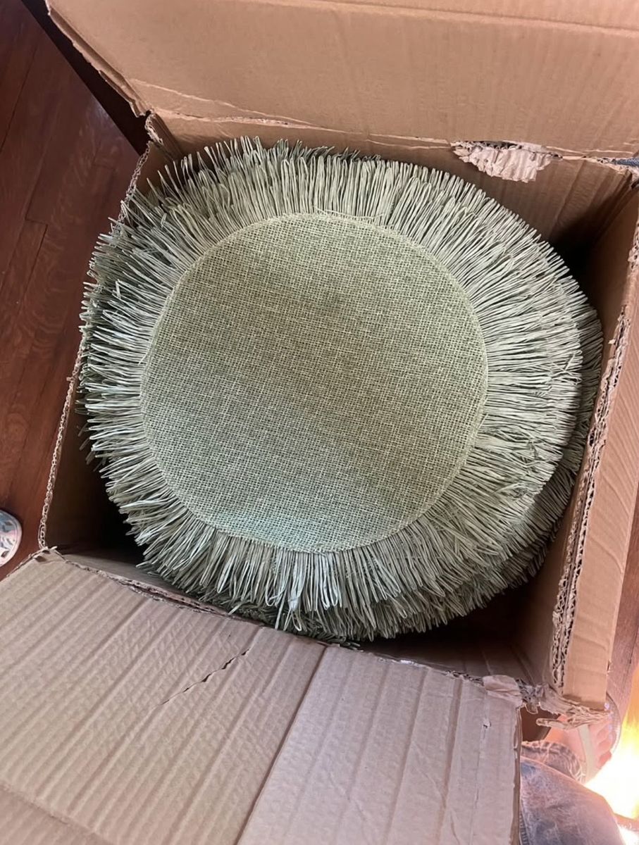 16” sage green jute placemats with fringe