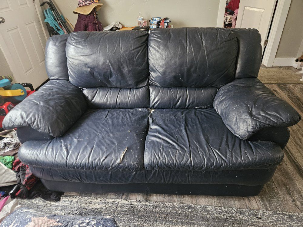 Used Black Loveseat Sofa Couch - Faux Leather
