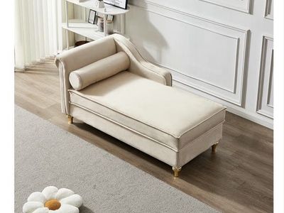 (NEW) Chaise Lounge w/ Storage – Velvet Beige