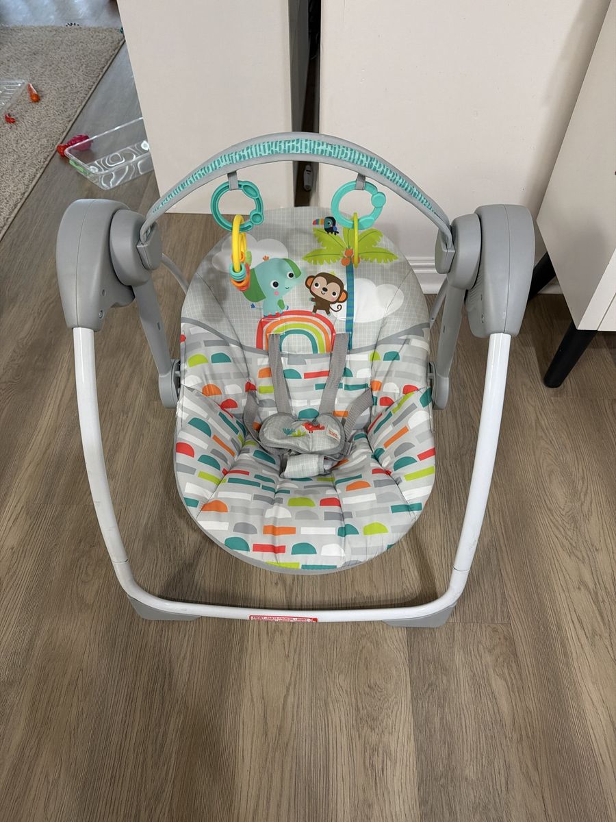 Bright Starts Portable Baby Swing with Music, Timer, Harness - Folds for Travel, Excellent Condition