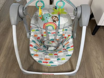 Bright Starts Portable Baby Swing with Music, Timer, Harness - Folds for Travel, Excellent Condition